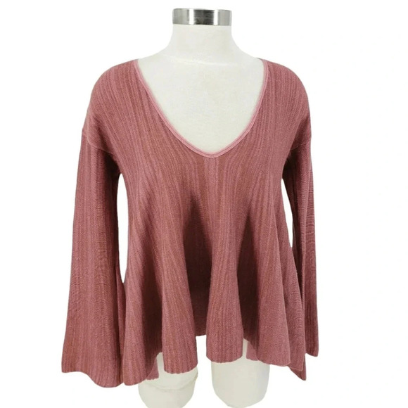 Free People Sundae Sweater Rose Linen Blend Bell Sleeve Knit Pullover - Picture 1 of 12